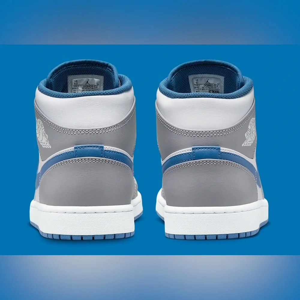 Nike Air Jordan 1 Mid True Blue Grey White Shoes Men DQ8426-014 (GS) DQ8423-014 - Picture 3 of 11